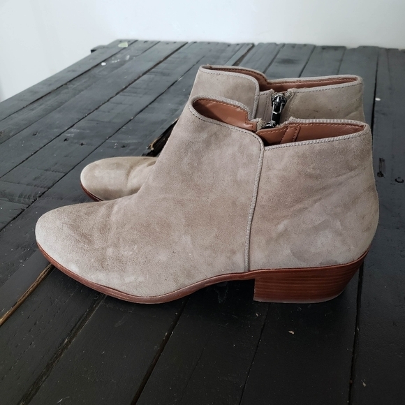 Sam Edelman Petty Women's 10 Taupe Brown Suede Leather Bootie Heeled Boots Ankle - Picture 1 of 11